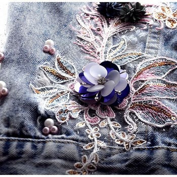 Γυναικείο τζιν γιλέκο μπουφάν Νέο φθινοπωρινό κέντημα χάντρες Αμάνικο vintage τρύπα Τζιν γιλέκο μπουφάν Πανωφόρι Γυναικείο τοπ Γιλέκο