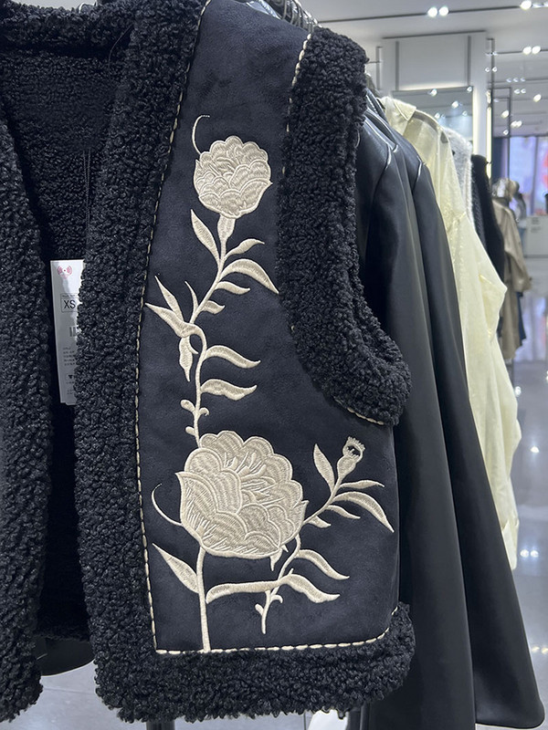 Jesenná vesta z jahňacej vlny pre ženy, vintage vesta s výstrihom do V, výšivka, vesta bez rukávov, dámska teplá vesta, dámsky ležérny kardigan