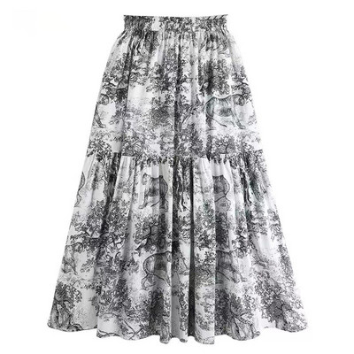 Φούστες Γυναικείες A Line Streetwear Ψηλόμεση Σχέδιο Κομψή ιδιοσυγκρασία Μόδα Vintage All-match ζωγραφική με μελάνι εκτύπωση Φούστα