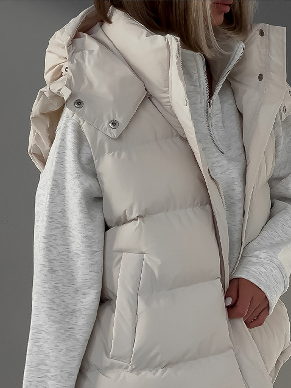 Gilet pentru femei îngroșați 2023, iarnă, bumbac, modă caldă, fermoar de stradă, vestă cu glugă, buzunar mare, fără mâneci.