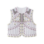 Broderie imprimeu femei vestă vintage vestă scurtă jachetă fără mâneci paltoane cu flori Y2k crop tops cardigane veste șic nou