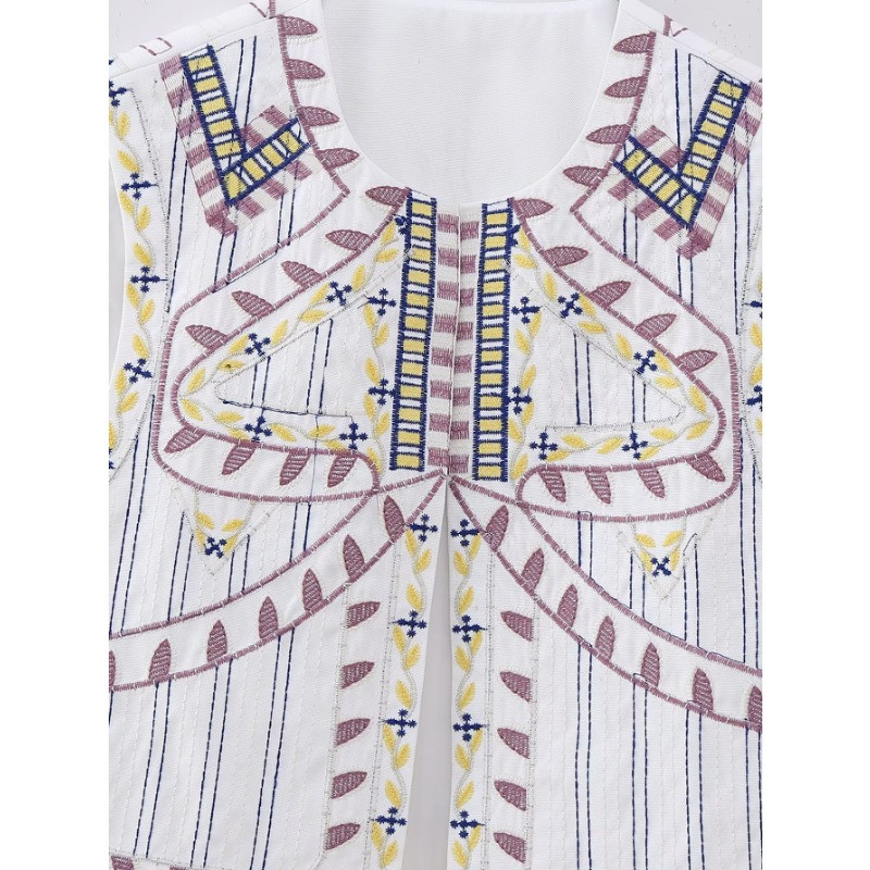 Broderie imprimeu femei vestă vintage vestă scurtă jachetă fără mâneci paltoane cu flori Y2k crop tops cardigane veste șic nou