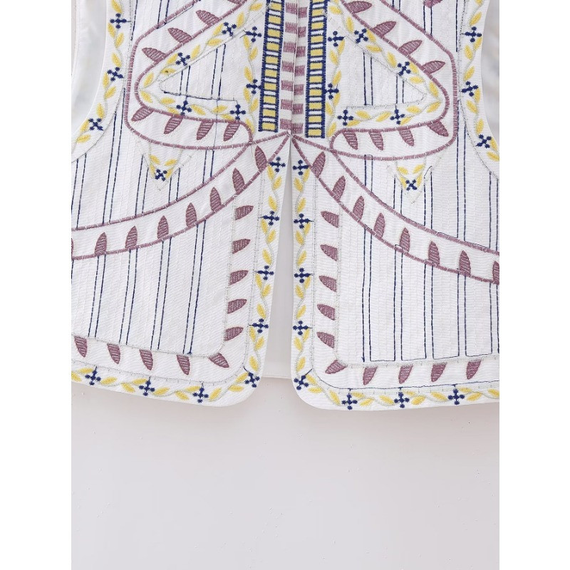 Broderie imprimeu femei vestă vintage vestă scurtă jachetă fără mâneci paltoane cu flori Y2k crop tops cardigane veste șic nou