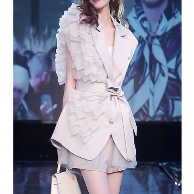 Vestă pentru femei Jachetă fără mâneci Volane Îmbrăcăminte pentru femei de designer de primăvară și vară Vestă cu guler pentru costum Moda coreeană