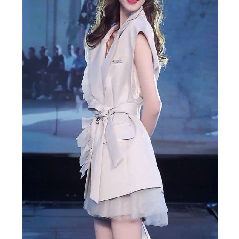 Vestă pentru femei Jachetă fără mâneci Volane Îmbrăcăminte pentru femei de designer de primăvară și vară Vestă cu guler pentru costum Moda coreeană