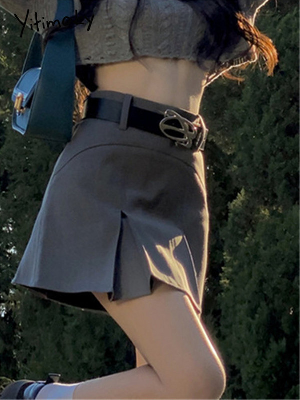 Yitimoky fuste plisate cu talie înaltă pentru femei, vara 2023, nouă, solidă, la modă coreeană, mini-fustă, casual, pentru femei