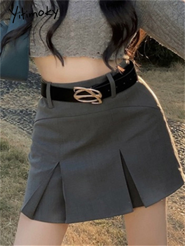 Yitimoky fuste plisate cu talie înaltă pentru femei, vara 2023, nouă, solidă, la modă coreeană, mini-fustă, casual, pentru femei