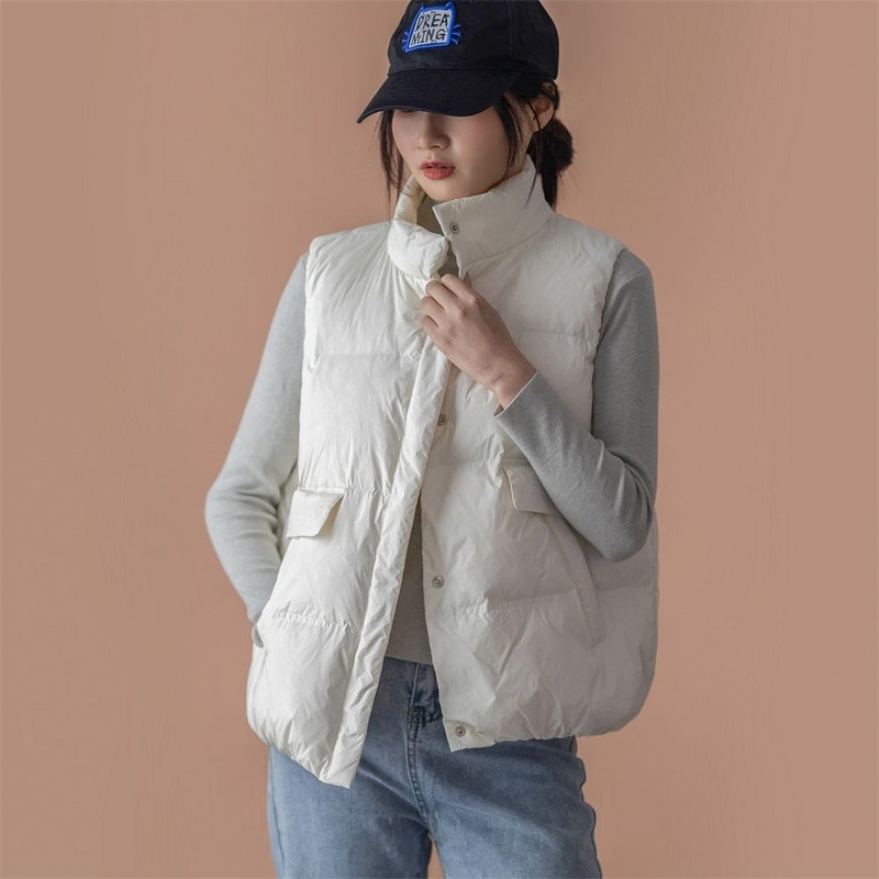 Veste cu puf Jachetă de iarnă pentru femei Veste fără mâneci Paltoane Căldură Top decupat Moda coreeană Jachetă cu un singur piept Nou