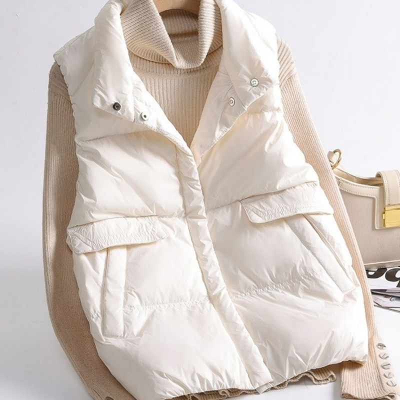 Veste cu puf Jachetă de iarnă pentru femei Veste fără mâneci Paltoane Căldură Top decupat Moda coreeană Jachetă cu un singur piept Nou