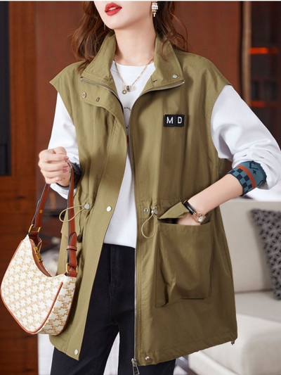 Nouă vestă supradimensionată pentru femei Cardigan fără mâneci, moda coreeană, jachetă de primăvară, toamnă, jachetă de vânt, cu șnur, talie, paltoane casual