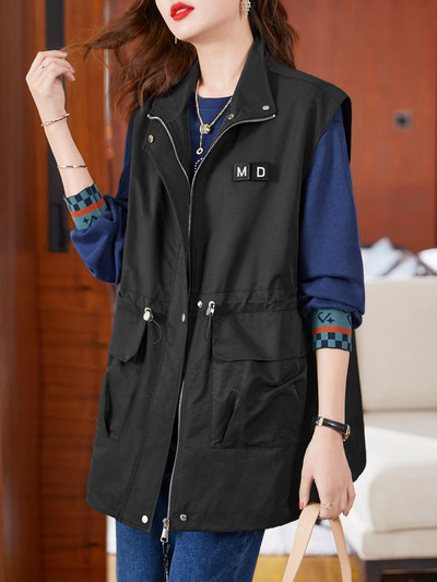 Νέο υπερμεγέθη γιλέκο γυναικεία αμάνικη ζακέτα Κορεάτικη μόδα Ανοιξιάτικο φθινοπωρινό μπουφάν Ανεμοδράστη με κορδόνι μέσης casual παλτό