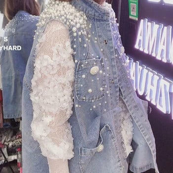 Shoulder Pearl Γυναικείο τζιν μπλουζάκι τζιν Γιλέκο Κορεατικής μόδας Ζακέτα Loose Plus Size Pearl Button Vest Designer