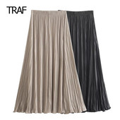 Φούστες TRAF Καλοκαίρι 2023 Γυναικεία μίντι πλισέ φούστα βολάν Μακριά αισθητική casual fashion φούστα Κομψή κοινωνική γυναικεία φούστα