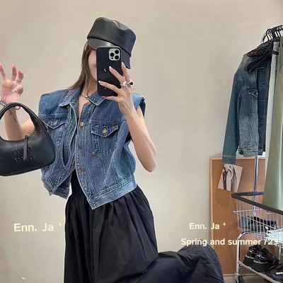 Vestă de blugi vintage Harajuku Y2k, jachetă fără mâneci de modă coreeană, tancuri pentru femei, îmbrăcăminte de stradă, vestă cu noduri, cardigan, crop top