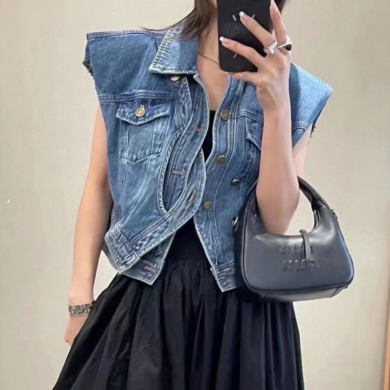 Vestă de blugi vintage Harajuku Y2k, jachetă fără mâneci de modă coreeană, tancuri pentru femei, îmbrăcăminte de stradă, vestă cu noduri, cardigan, crop top