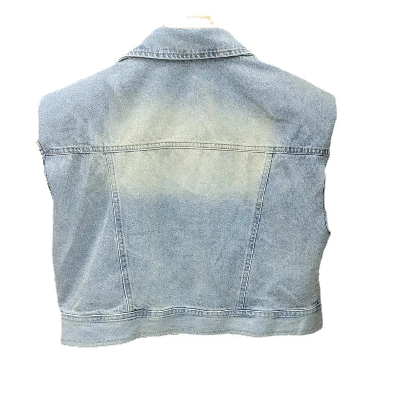 Vestă de blugi vintage Harajuku Y2k, jachetă fără mâneci de modă coreeană, tancuri pentru femei, îmbrăcăminte de stradă, vestă cu noduri, cardigan, crop top