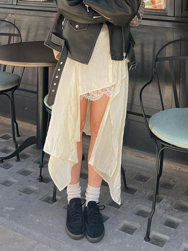 Dlhé sukne s asymetrickým čipkovaným prešívaním Rockmore, elegantný plážový štýl, sexy dámska midi sukňa, retro oblečenie pre rozprávkové korzety Y2K 2023