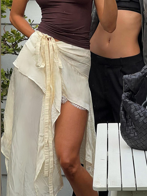 Dlhé sukne s asymetrickým čipkovaným prešívaním Rockmore, elegantný plážový štýl, sexy dámska midi sukňa, retro oblečenie pre rozprávkové korzety Y2K 2023