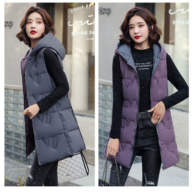 Жилетки Зимно яке Дамски жилетки без ръкави 2022 г. Яке с подплата с качулка Супер горещи палта Корейска модна жилетка Евтини нови на едро