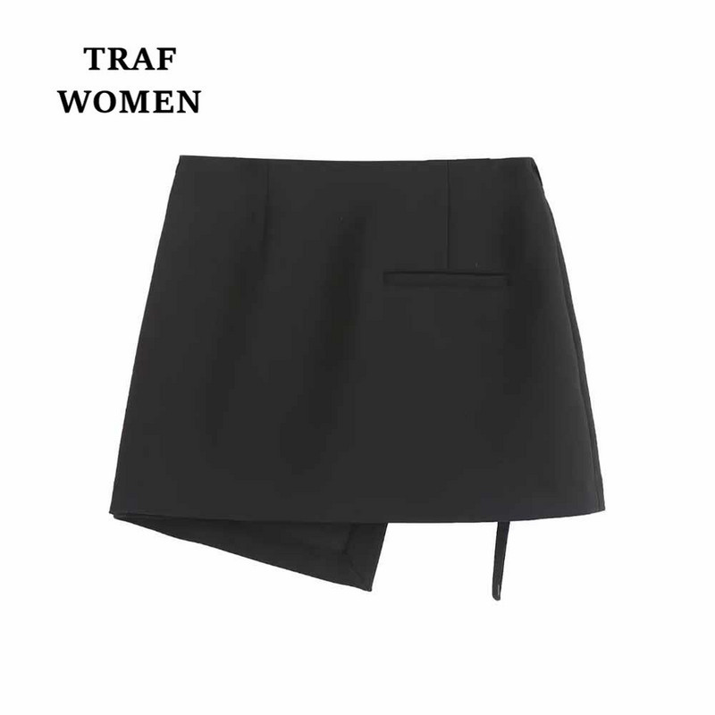 TRAF FEMEII 2023 Primăvară Nou Fusta mini cu talie înaltă Design Sense Buzunar Decorație Asimetrică Moda Femei Fusta Vintage 7563055