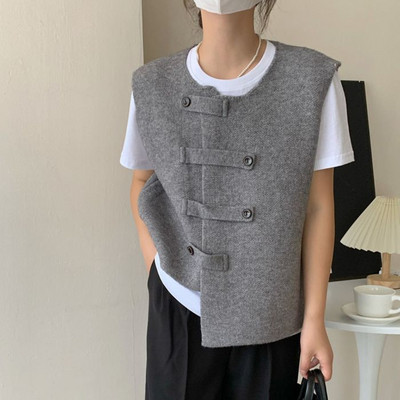 Vintage πλεκτά γιλέκα Γυναικεία πουλόβερ με κουμπί Αμάνικο μπουφάν πλεκτό γιλέκο Κορεατικό κομψό τανκ τοπ Y2k Streetwear O-neck Solid
