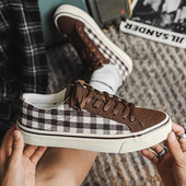 Jesenné nové šnurovacie párové trendy v kórejskej verzii, retro priedušné ležérne kockované pánske topánky, skateboardové topánky s výklenkom