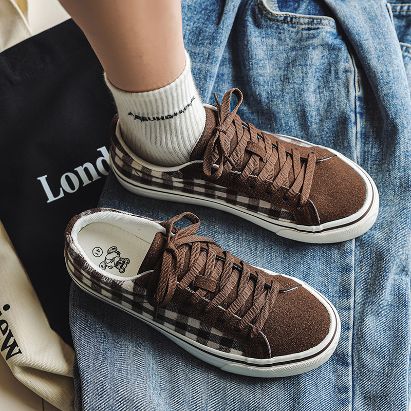 Jesenné nové šnurovacie párové trendy v kórejskej verzii, retro priedušné ležérne kockované pánske topánky, skateboardové topánky s výklenkom