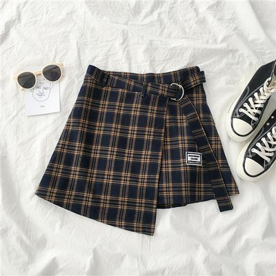 Fuste în carouri Femei Vară Dulci Asimetric Stil Preppy Tender Elegant Lady Versiune coreeană Talie înaltă All-match Leisure Chic