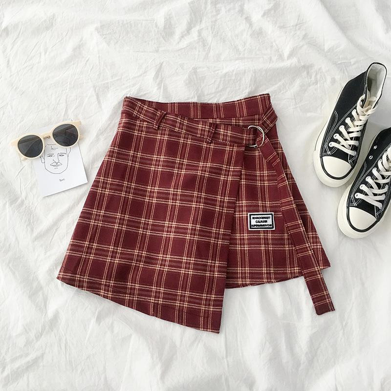 Fuste în carouri Femei Vară Dulci Asimetric Stil Preppy Tender Elegant Lady Versiune coreeană Talie înaltă All-match Leisure Chic