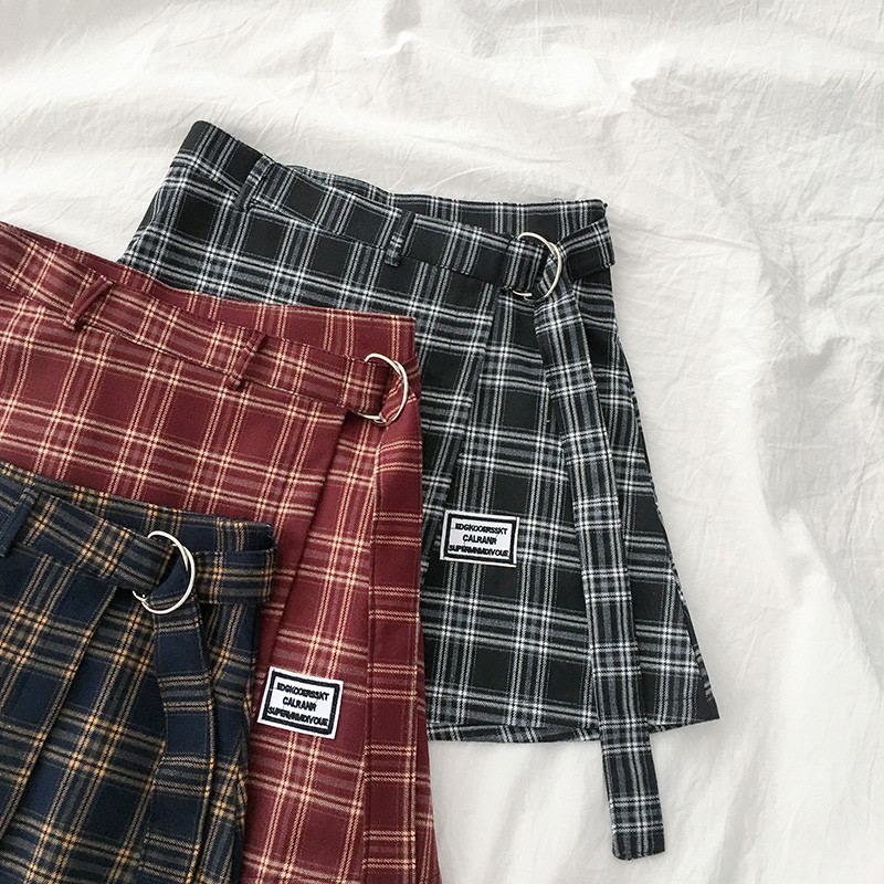 Fuste în carouri Femei Vară Dulci Asimetric Stil Preppy Tender Elegant Lady Versiune coreeană Talie înaltă All-match Leisure Chic