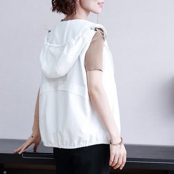 Vintage υπερμεγέθη γιλέκο με κουκούλα Γυναικεία κουκούλα με κουκούλα αμάνικη ζακέτα με φερμουάρ Κορεατική μόδα άνοιξη/καλοκαίρι μπλούζες Casual