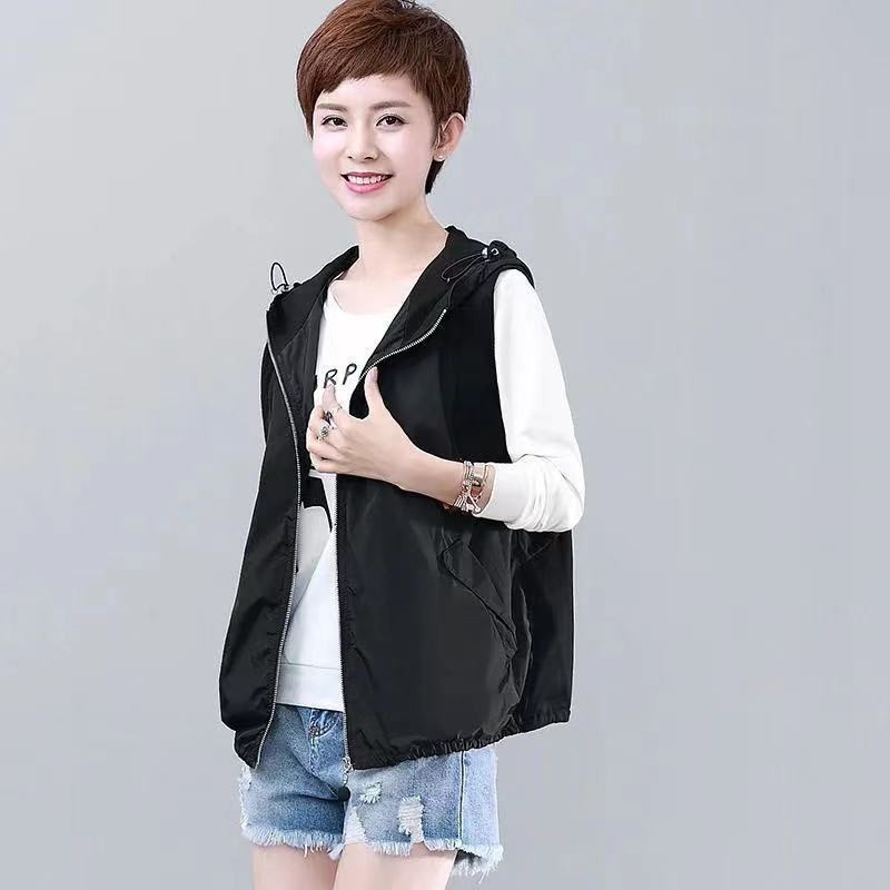 Vintage υπερμεγέθη γιλέκο με κουκούλα Γυναικεία κουκούλα με κουκούλα αμάνικη ζακέτα με φερμουάρ Κορεατική μόδα άνοιξη/καλοκαίρι μπλούζες Casual