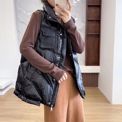 Dámska zimná bavlnená vesta bez rukávov, kardigan, kórejská móda, kabáty, vesty, voľný teplý top Harajuku, nový