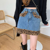 Suknja s omotanom stražnjicom s uzorkom leoparda Vruća djevojka, seksi suknja s porubom na dolje Novi stil traper suknje u proljeće i jesen 2022.