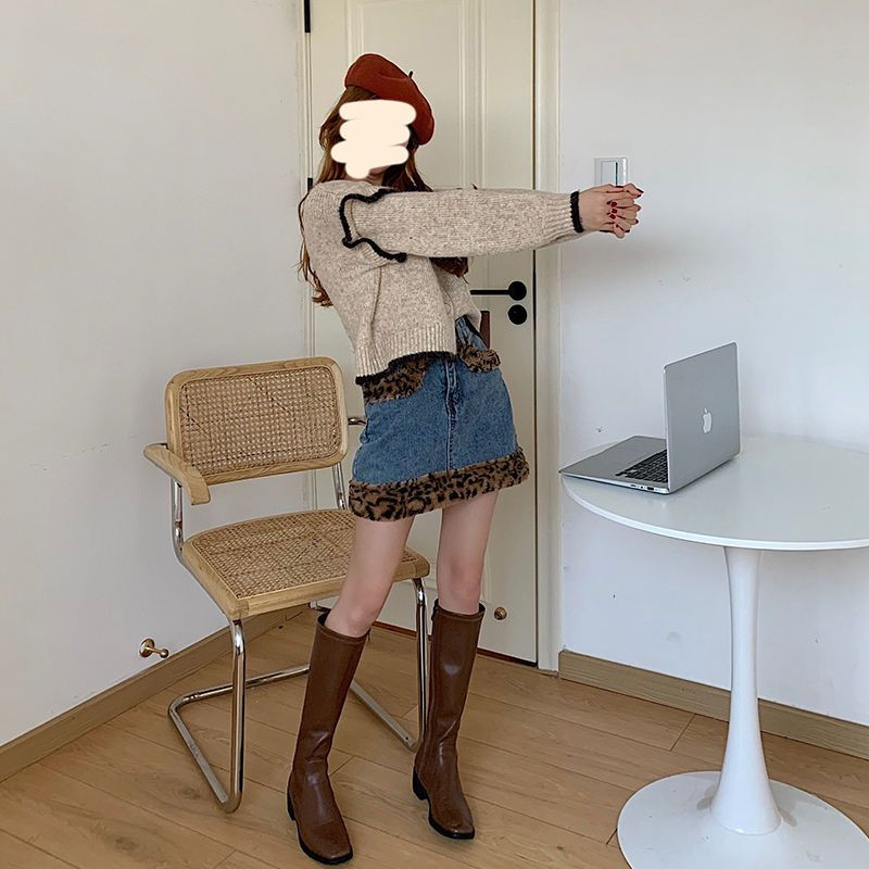 Suknja s omotanom stražnjicom s uzorkom leoparda Vruća djevojka, seksi suknja s porubom na dolje Novi stil traper suknje u proljeće i jesen 2022.