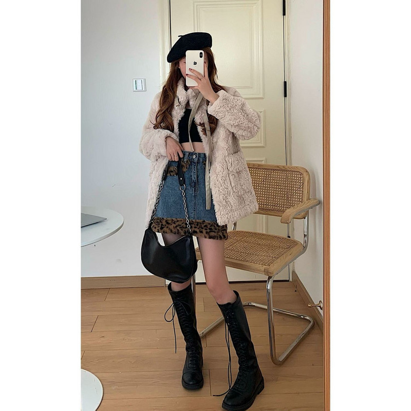 Suknja s omotanom stražnjicom s uzorkom leoparda Vruća djevojka, seksi suknja s porubom na dolje Novi stil traper suknje u proljeće i jesen 2022.