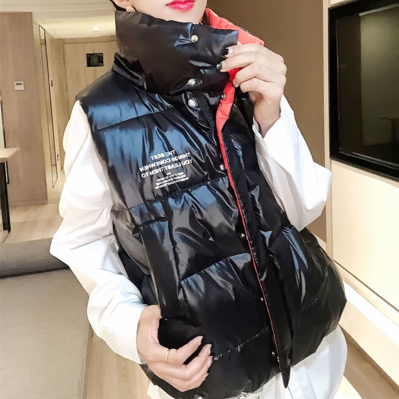 Zimná nafúknutá vesta bez rukávov Dámska teplá vesta Parky Krátky kabát Stojatý golier Bavlnená bunda Tank Topy