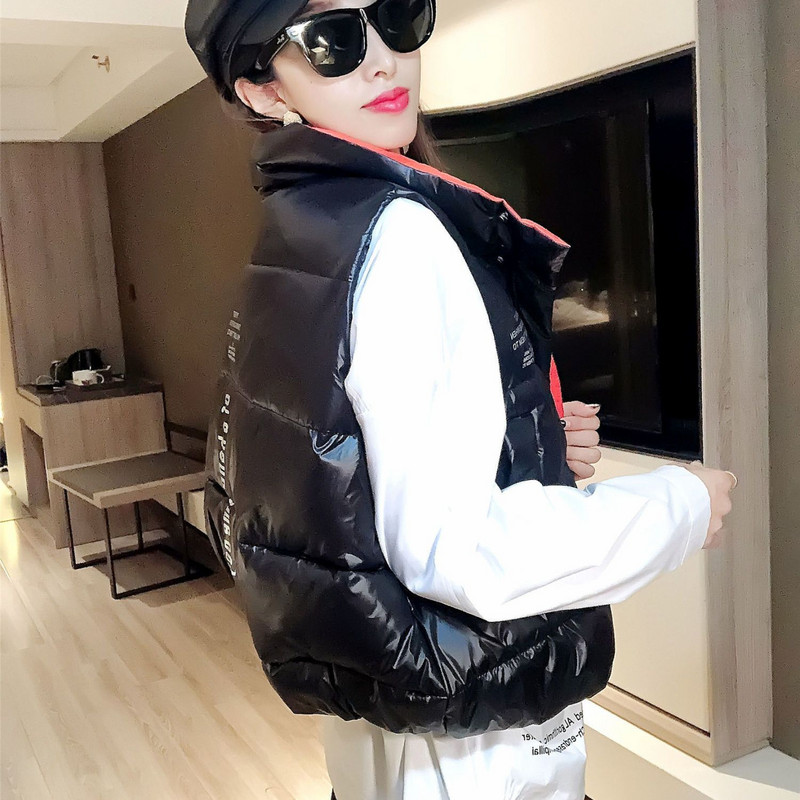 Zimná nafúknutá vesta bez rukávov Dámska teplá vesta Parky Krátky kabát Stojatý golier Bavlnená bunda Tank Topy