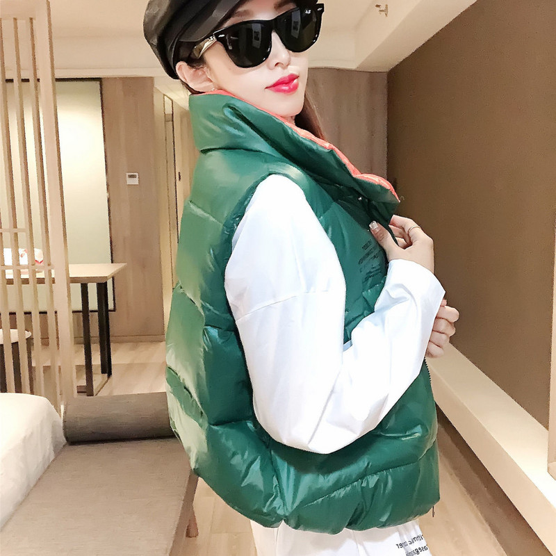 Zimná nafúknutá vesta bez rukávov Dámska teplá vesta Parky Krátky kabát Stojatý golier Bavlnená bunda Tank Topy