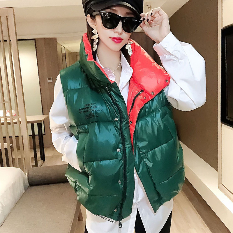 Zimná nafúknutá vesta bez rukávov Dámska teplá vesta Parky Krátky kabát Stojatý golier Bavlnená bunda Tank Topy