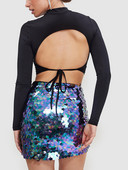 Γυναικείες μίνι φούστα με παγιέτες με ψηλή μέση με μολύβι Μίνι φούστα Glitter Party Rave φούστα Streetwear