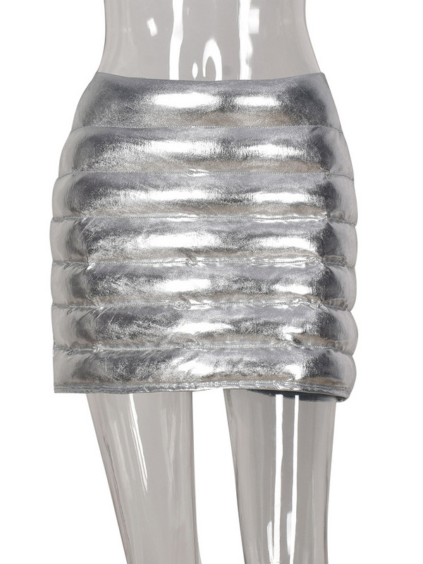 Sifreyr γυαλιστερή καπιτονέ, σέξι μίνι φούστα Γυναικεία μόδα Φθινοπωρινό Ζεστή Ψηλόμεση Ελαστική Streetwear Y2K Φούστες με φερμουάρ μασίφ Bodycon