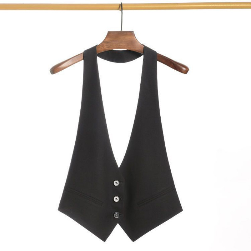 Novi prsluk s V-izrezom, jednoredno kopčanje, jakna bez rukava, kratka košulja bez leđa, odijelo, prsluk, ženske korejske modne kratke majice, ležerne jednobojne