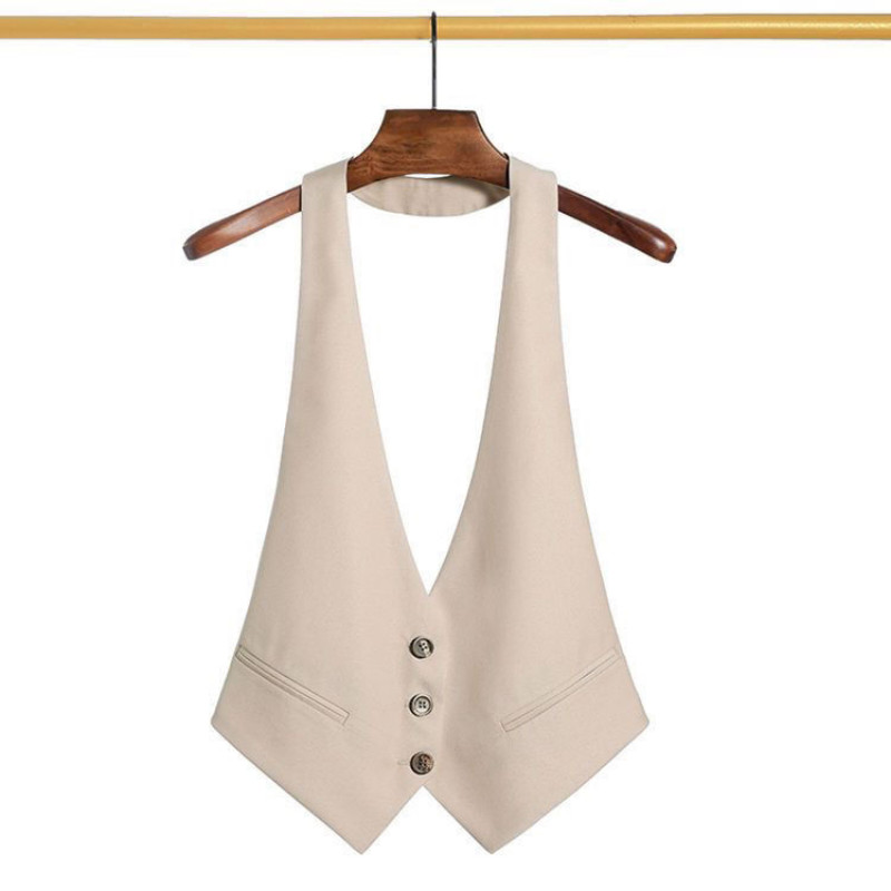 Novi prsluk s V-izrezom, jednoredno kopčanje, jakna bez rukava, kratka košulja bez leđa, odijelo, prsluk, ženske korejske modne kratke majice, ležerne jednobojne