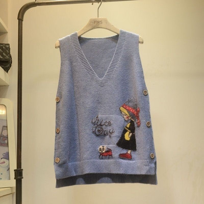 Νέα πλεκτά πουλόβερ Γιλέκο Χειμερινό τζάκετ Γυναικεία αμάνικα γιλέκα Παλτό Κορεάτικη μόδα Φαρδύ πουλόβερ V λαιμόκοψη 2022