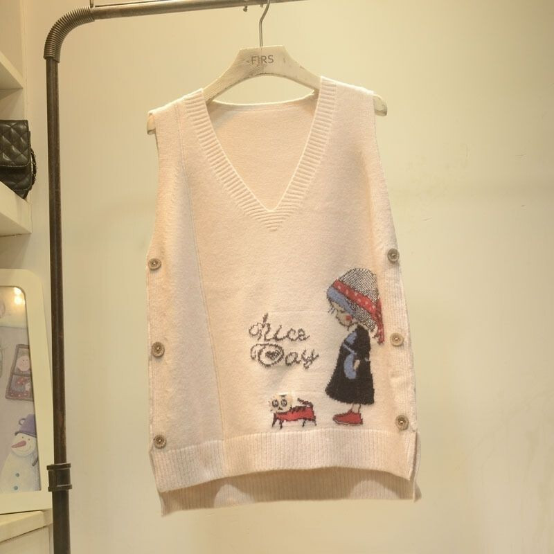 Νέα πλεκτά πουλόβερ Γιλέκο Χειμερινό τζάκετ Γυναικεία αμάνικα γιλέκα Παλτό Κορεάτικη μόδα Φαρδύ πουλόβερ V λαιμόκοψη 2022