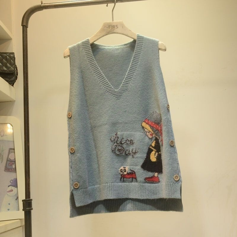 Νέα πλεκτά πουλόβερ Γιλέκο Χειμερινό τζάκετ Γυναικεία αμάνικα γιλέκα Παλτό Κορεάτικη μόδα Φαρδύ πουλόβερ V λαιμόκοψη 2022