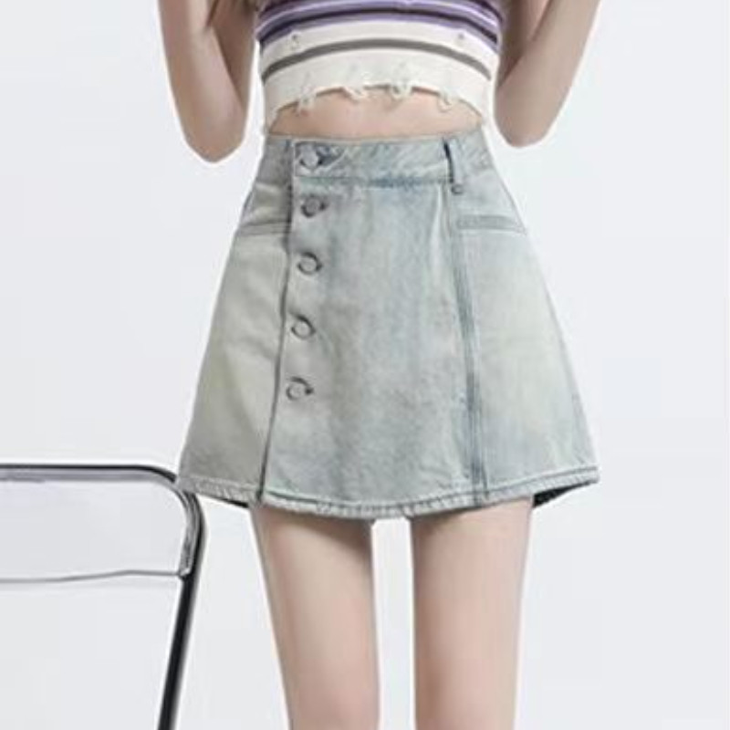 Μίνι γυναικείες φούστες καλοκαιρινές ακανόνιστες τζιν Y2k Vintage Washed Hotsweet τρυφερά μαθήτριες Μόδα ψηλόμεση ρούχα Κορεατικού στυλ
