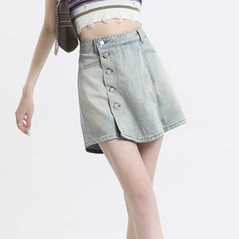 Μίνι γυναικείες φούστες καλοκαιρινές ακανόνιστες τζιν Y2k Vintage Washed Hotsweet τρυφερά μαθήτριες Μόδα ψηλόμεση ρούχα Κορεατικού στυλ