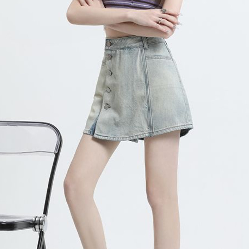 Μίνι γυναικείες φούστες καλοκαιρινές ακανόνιστες τζιν Y2k Vintage Washed Hotsweet τρυφερά μαθήτριες Μόδα ψηλόμεση ρούχα Κορεατικού στυλ